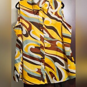 Bar III Yellow and Brown Abstract Blouse Gently Used